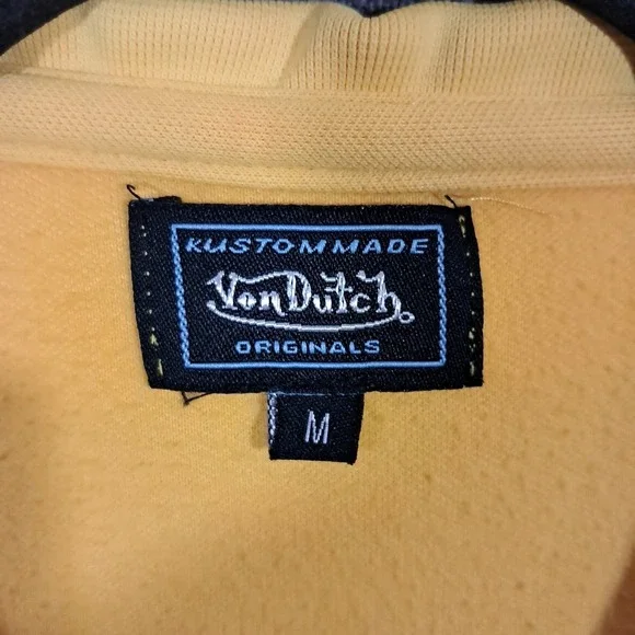 Vintage 2000s Von Dutch Full Zip Track Jacket Yellow Retro Y2K Biker Baddie - Picture 8 of 13